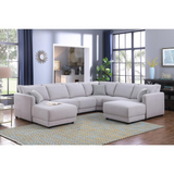 Penelope Light Gray Linen Fabric 8Pc Modular Sectional Sofa with Ottomans and Pillows