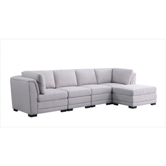 Kristin - Light Gray Linen Fabric Reversible Sectional Sofa with Ottoman