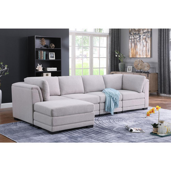Kristin Light Gray Linen Fabric Reversible Sectional-Sofa with Ottoman