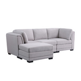 Kristin Light - Gray Linen Fabric Reversible Sectional Sofa with Ottoman