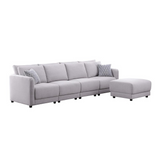 Penelope Light Gray-Linen Fabric 4-Seater Sofa with Ottoman and Pillows