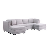 Kristin Light Gray Linen Fabric Reversible Sectional Sofa with 2 Ottomans