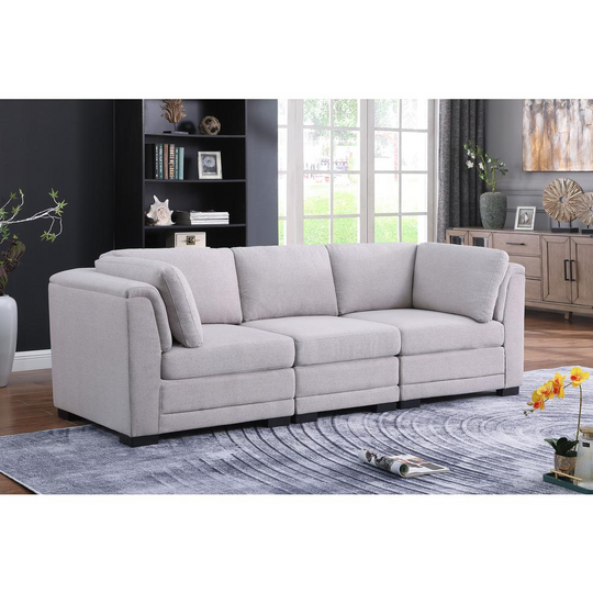 Kristin Light Gray Linen Fabric 3-Seater Modular Sofa