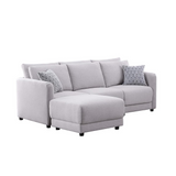 Penelope Light-Gray Linen Fabric Sofa with Ottoman and Pillows