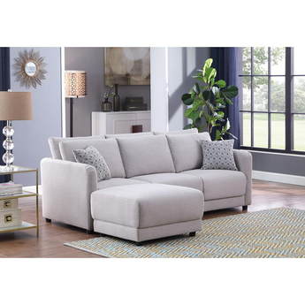Penelope Light-Gray Linen Fabric Sofa with Ottoman and Pillows