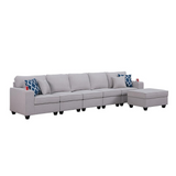 Cooper Light Gray Linen 5-Seater Sofa with Ottoman & Cupholder