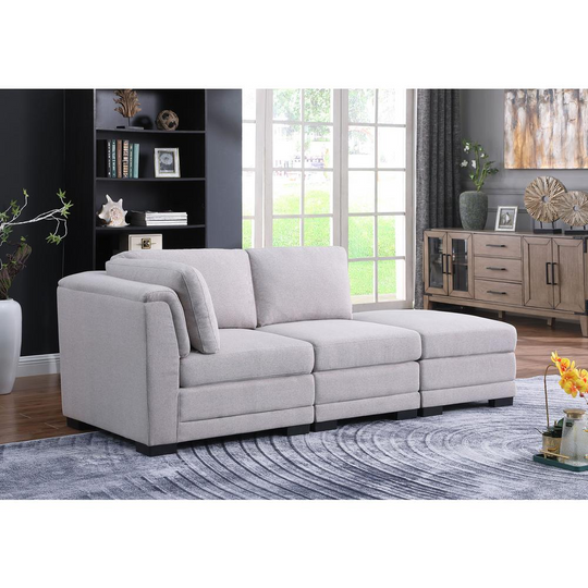 Kristin Light Gray Linen Fabric Reversible-Sofa with Ottoman