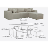 Harvey Sofa with Reversible Chaise in Beige Linen