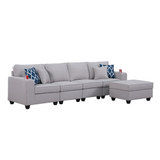 Cooper Light Gray Linen 4-Seater Sofa with Ottoman & Cupholder