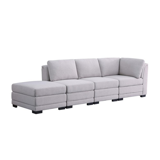Kristin Light-Gray Linen Fabric Reversible Sofa with Ottoman
