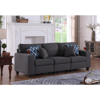 Cooper Dark Gray Linen Sofa with Cupholder