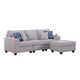 Cooper Light Gray Linen Sofa with Ottoman and Cupholder