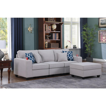 Cooper Light Gray Linen Sofa with Ottoman and Cupholder