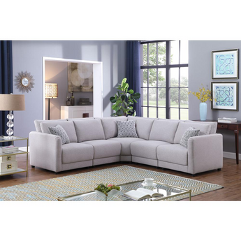 Penelope Light Gray Linen Fabric L-Shape Sectional Sofa with Pillows