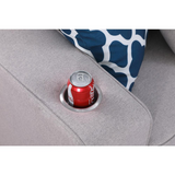Cooper Light Gray Linen 5-Seater Sofa with 2 Ottomans and Cupholder
