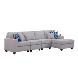 Cooper Light Gray Linen 4Pc Sectional Sofa Chaise with Cupholder