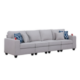 Cooper Light Gray Linen 4-Seater Sofa with Cupholder