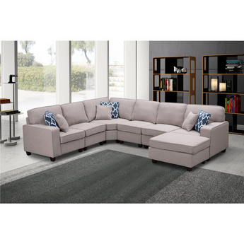 Casanova 7Pc Modular Sectional Sofa with Ottoman in Light Gray Linen