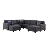 Cooper Dark Gray Linen 7Pc Modular Sectional Sofa Chaise with Ottoman and Cupholder
