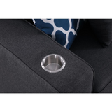 Cooper Dark Gray Linen 4-Seater Sofa with 2 Ottomans and Cupholder