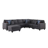 Cooper Dark Gray Linen 7Pc Reversible L-Shape Sectional Sofa with Ottoman & Cupholder