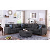 Cooper Dark Gray Linen 7Pc Reversible L-Shape Sectional Sofa with Ottoman & Cupholder
