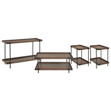 Kyra 4-Piece Oak and Metal Living Room Set with 42"L Coffee Table, Two Side Tables and Sofa/TV Console Table, Set of 4