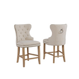 Beige Linen Counterheight Chairs with Rustic Wood