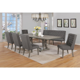Oxford 7Pc Dining Set - Extendable Dining Table, Two 16" Leafs, Upholstered Chairs W/ Tufted Buttons, Bench Gray
