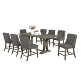 Oxford 9pc Dining Set - Counter Height Dining Table W/18" Leaf, Upholstered Side Chairs W/Tufted Buttons - Gray