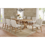 Oxford 9Pc Dining Set with Extendable Counter Height Dining Table with 18" Leaf in Rustic Wood Finish and Counter Height Upholstered Side Chairs with Tufted Buttons - Beige