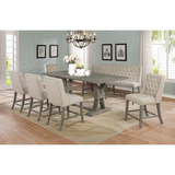 Oxford 7Pc Dining Set - Counter Height Dining Table with 18" Leaf, Upholstered Side Chairs W/Tufted Buttons/Upholstered Bench W/Backrest and Tufted Buttons - Beige