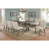 Oxford 9Pc Dining Set W/Counter Height Dining Table W/18" Leaf and Upholstered Side Chairs with Tufted Buttons - Beige