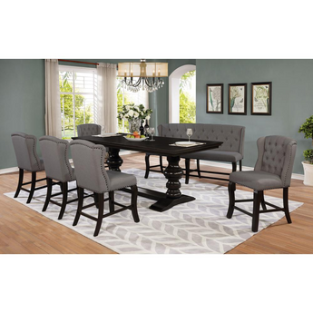 Weatherford 7Pc Dining Set - Extendable Counter Height Dining Table W/Leafs, Counter Height Upholstered Side Chairs with Tufted Buttons and Bench