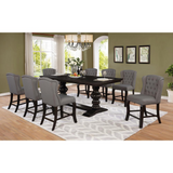 Weatherford 9pc Dining Set W/Extendable Counter Height Dining Table W/Two 16" Leafs, Counter Height Upholstered Side Chairs W/Tufted Buttons/Nailhead Trim,Gray