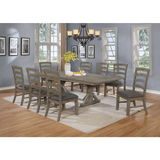 Lexington 9Pc Dining Set with Extendable Dining table with 18" Leaf and Wood and Linen Side Chairs, Gray