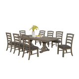 Lexington 9Pc Dining Set with Extendable Dining table with 18" Leaf and Wood and Linen Side Chairs, Gray