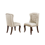 Weatherford 7pc Dining Set w/Upholstered Bench & Wingback Chairs Tufted & Nailhead Trim, Table w/Center 20" Leaf, Beige
