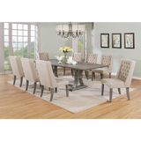 Oxford 9Pc Dining Set - Dining Table with Two 16" Leaf and Upholstered Chairs with Tufted Buttons - Beige
