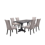 Essex 7Pc Dining Set with Weathered Gray Dining Table, Uph Side Chairs Tufted & Nailhead Trim, Beige