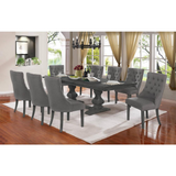 Richmond 9Pc Dining Set W/Upholstered Side Chairs Tufted & Nailhead Trim, Table w/Center 18" Leaf, Gray