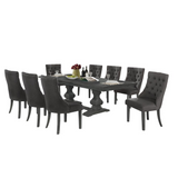 Richmond 9Pc Dining Set W/Upholstered Side Chairs Tufted & Nailhead Trim, Table w/Center 18" Leaf, Gray