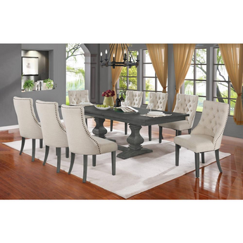 Richmond 9Pc Dining Set W/Upholstered Side Chairs Tufted & Nailhead Trim, Table w/Center 18
