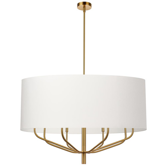 Becker 8 Light Incandescent Chandelier, Aged Brass with White Shade