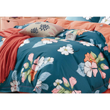 Scarlet Blue/Orange Floral 100% Cotton Reversible Comforter Set Queen/Full