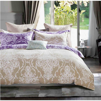 Hermann Beige/Purple Damask 100% Cotton Reversible Comforter Set King