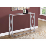 ACCENT TABLE - 42"L / CHROME METAL WITH TEMPERED GLASS