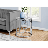 ACCENT TABLE - 23"H / CHROME METAL WITH TEMPERED GLASS