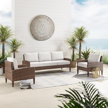 Capella Outdoor Wicker 3Pc Sofa Set Creme/Brown - Sofa & 2 Armchairs