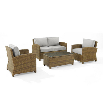 Bradenton 4Pc Outdoor Wicker Conversation Set Gray/Weathered Brown - Loveseat, Coffee Table, And 2 Armchairs